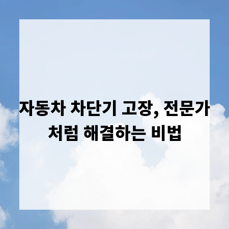 자동차 차단기 고장, 전문가처럼 해결하는 비법