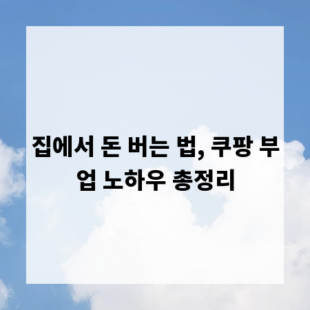 집에서 돈 버는 법, 쿠팡 부업 노하우 총정리