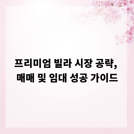프리미엄 빌라 시장 공략, 매매 및 임대 성공 가이드