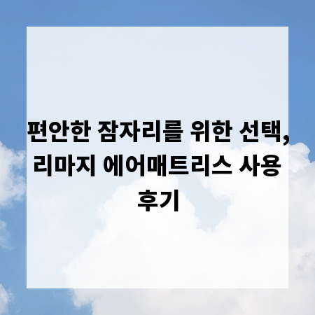 편안한 잠자리를 위한 선택, 리마지 에어매트리스 사용 후기
