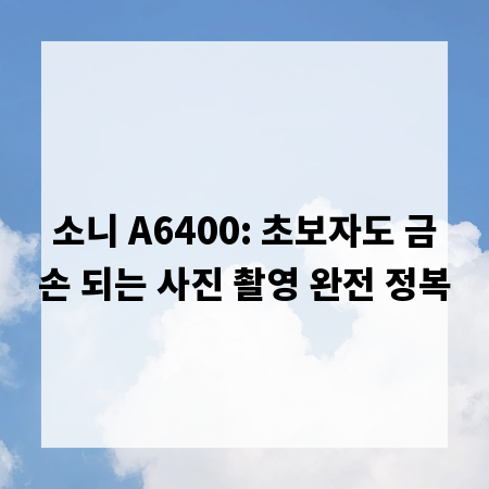 소니 A6400: 초보자도 금손 되는 사진 촬영 완전 정복