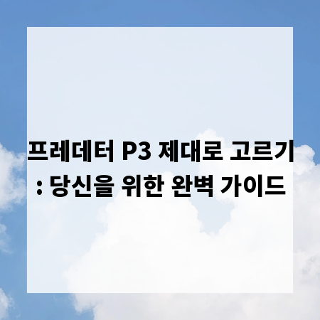 프레데터 P3 제대로 고르기: 당신을 위한 완벽 가이드