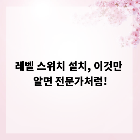 레벨 스위치 설치, 이것만 알면 전문가처럼!