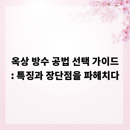 옥상 방수 공법 선택 가이드: 특징과 장단점을 파헤치다