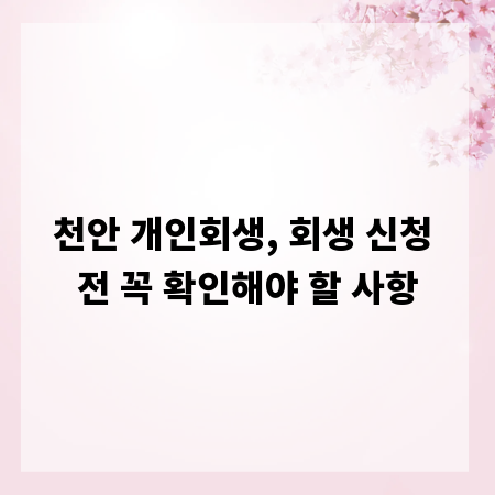 천안 개인회생, 회생 신청 전 꼭 확인해야 할 사항