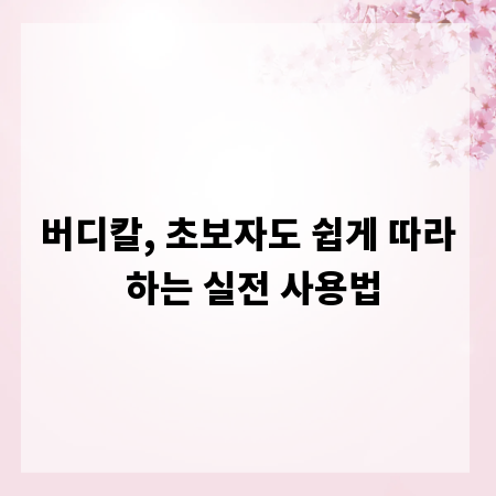 버디칼, 초보자도 쉽게 따라 하는 실전 사용법