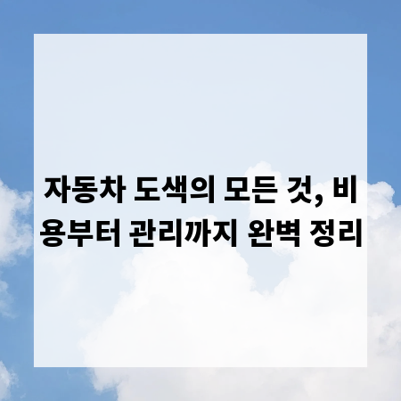 자동차 도색의 모든 것, 비용부터 관리까지 완벽 정리