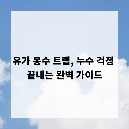 유가 봉수 트랩, 누수 걱정 끝내는 완벽 가이드