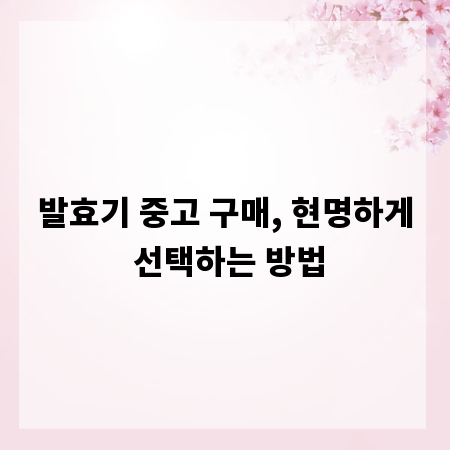 발효기 중고 구매, 현명하게 선택하는 방법