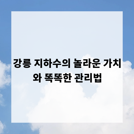 강릉 지하수의 놀라운 가치와 똑똑한 관리법