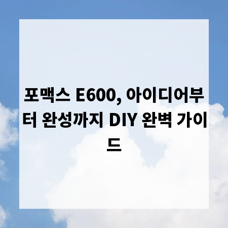 포맥스 E600, 아이디어부터 완성까지 DIY 완벽 가이드
