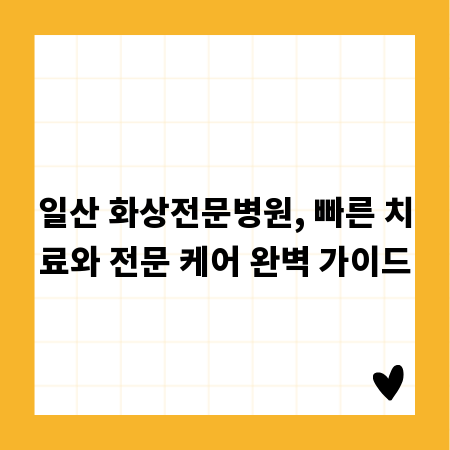 일산 화상전문병원, 빠른 치료와 전문 케어 완벽 가이드