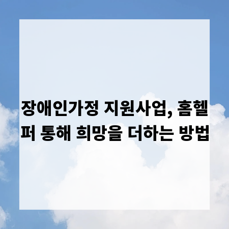 장애인가정 지원사업, 홈헬퍼 통해 희망을 더하는 방법