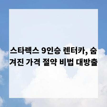 스타렉스 9인승 렌터카, 숨겨진 가격 절약 비법 대방출