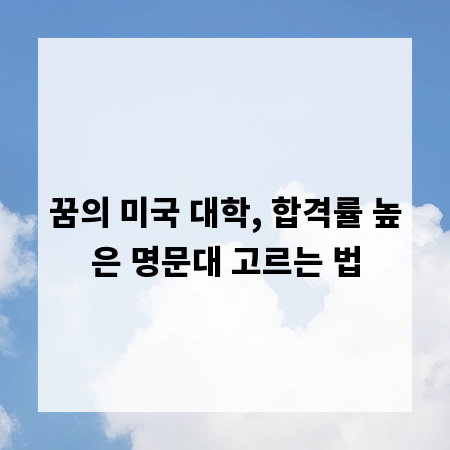 꿈의 미국 대학, 합격률 높은 명문대 고르는 법