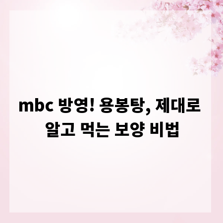 mbc 방영! 용봉탕, 제대로 알고 먹는 보양 비법