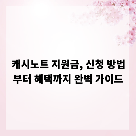 캐시노트 지원금, 신청 방법부터 혜택까지 완벽 가이드