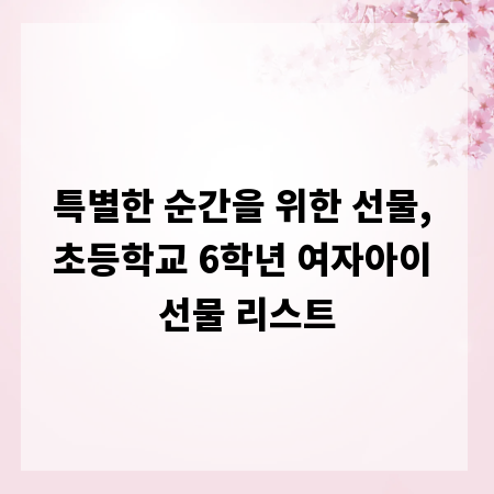 특별한 순간을 위한 선물, 초등학교 6학년 여자아이 선물 리스트