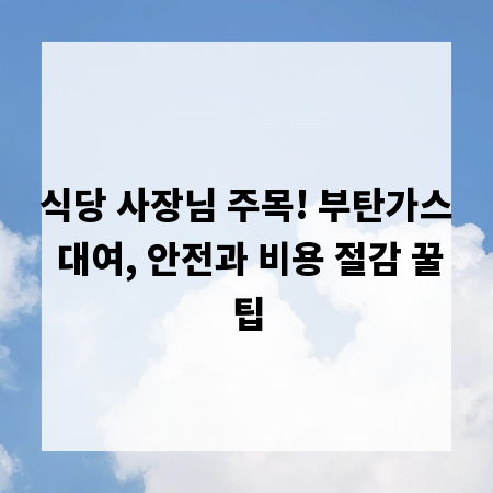 식당 사장님 주목! 부탄가스 대여, 안전과 비용 절감 꿀팁