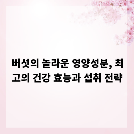버섯의 놀라운 영양성분, 최고의 건강 효능과 섭취 전략