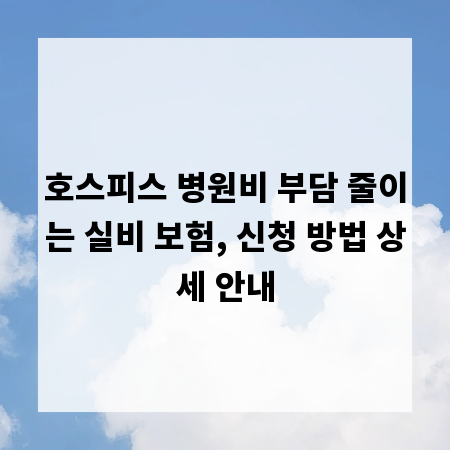 호스피스 병원비 부담 줄이는 실비 보험, 신청 방법 상세 안내
