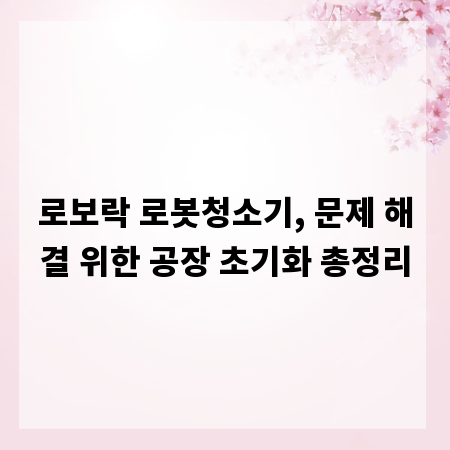 로보락 로봇청소기, 문제 해결 위한 공장 초기화 총정리