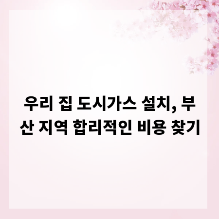 우리 집 도시가스 설치, 부산 지역 합리적인 비용 찾기