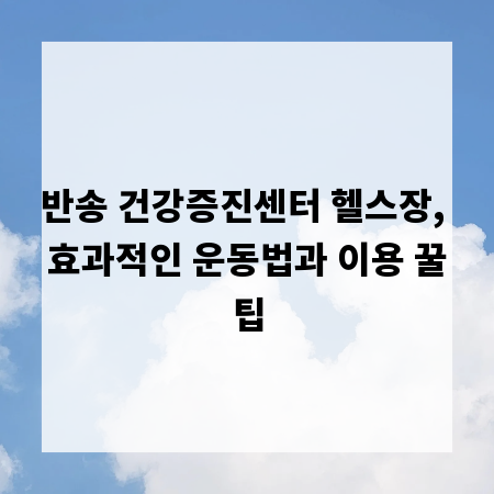 반송 건강증진센터 헬스장, 효과적인 운동법과 이용 꿀팁