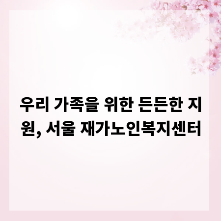 우리 가족을 위한 든든한 지원, 서울 재가노인복지센터