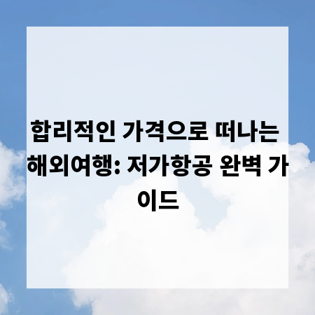 합리적인 가격으로 떠나는 해외여행: 저가항공 완벽 가이드