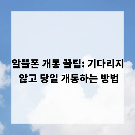 알뜰폰 개통 꿀팁: 기다리지 않고 당일 개통하는 방법